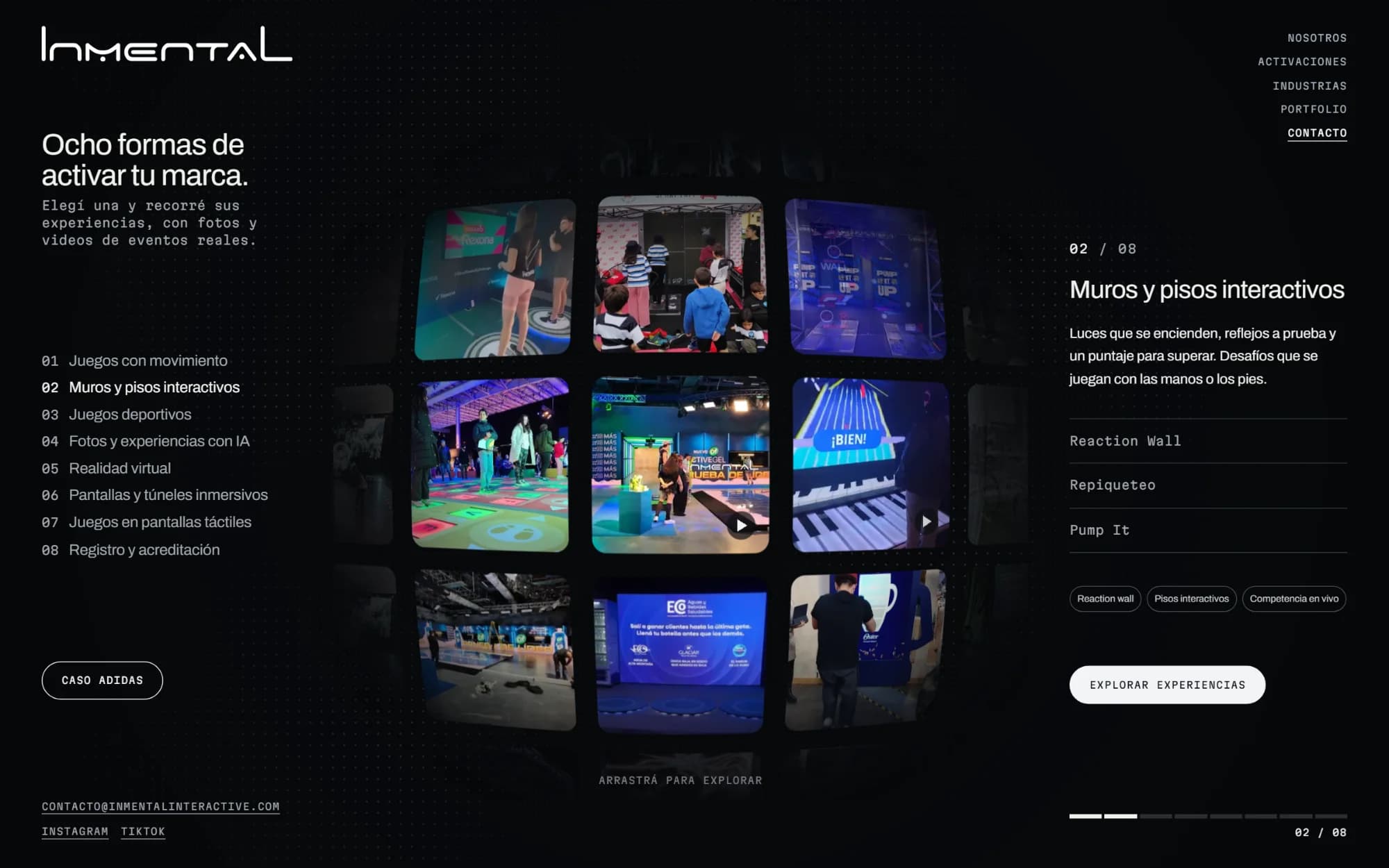 The index on service 02, with its grid of photos and videos.